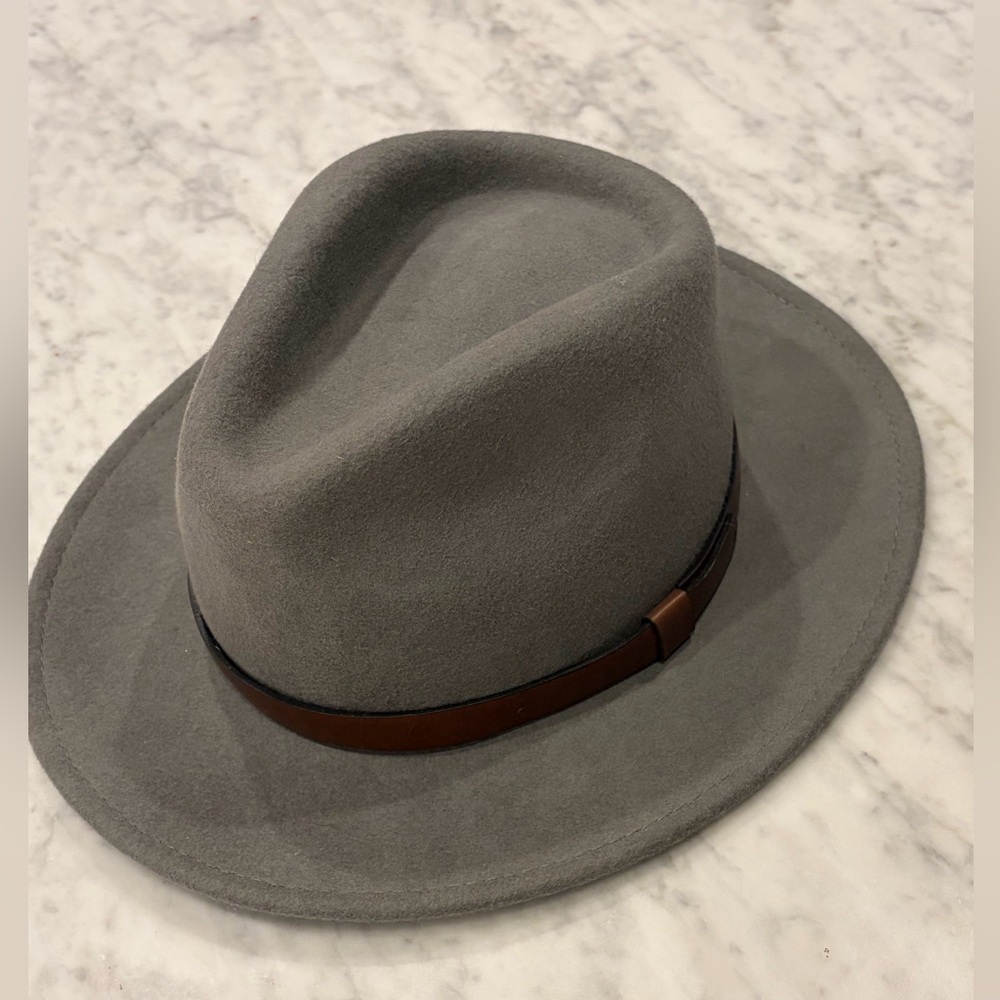 Gray Fedora Hat with Brown Band